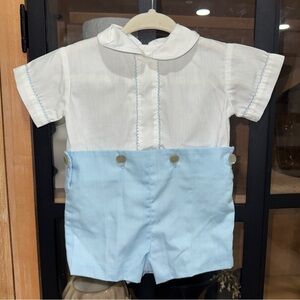 Classic Baby boy Bobby suit set short sleeve collar shortall jon jon vintage